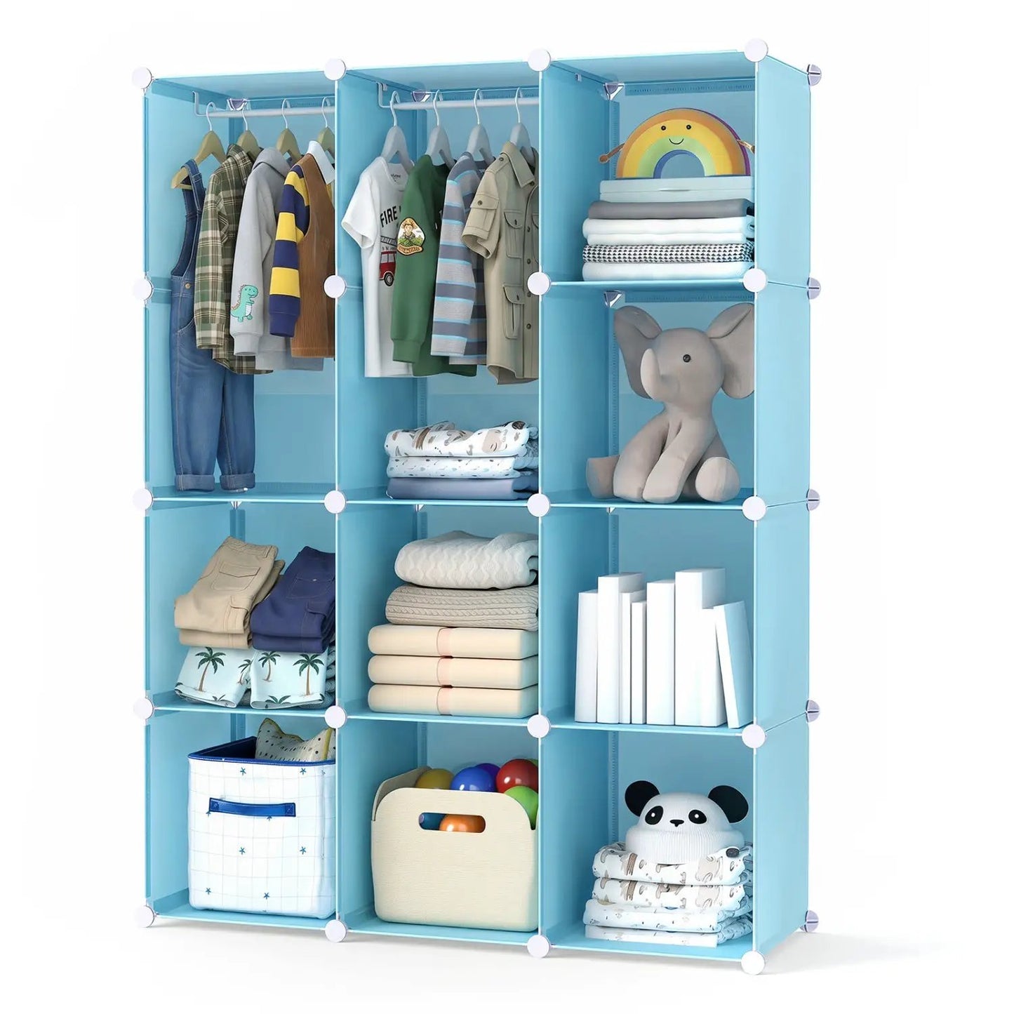 Modular Kids Wardrobe With 10 Cubes and Rod
