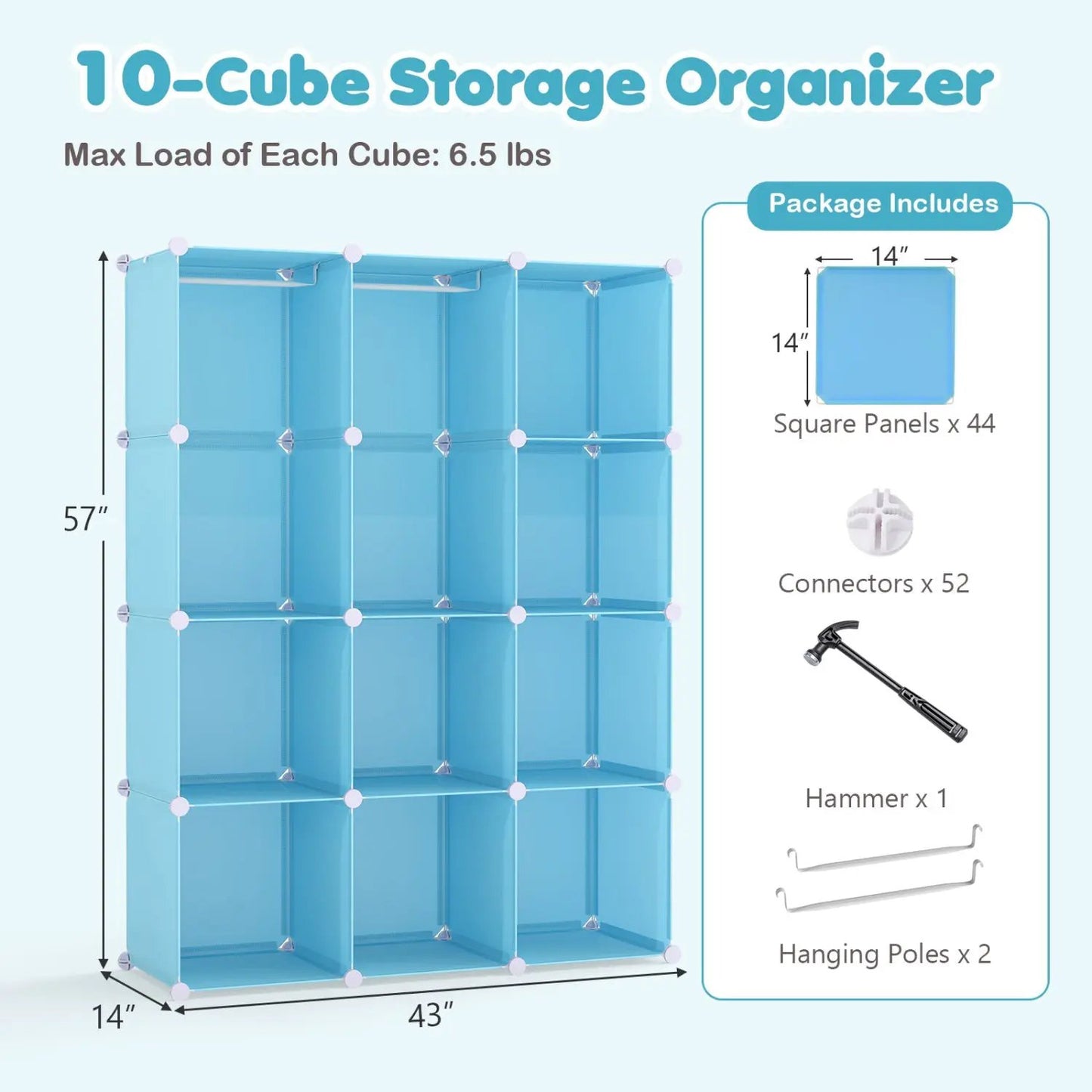 Modular Kids Wardrobe With 10 Cubes and Rod