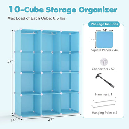Modular Kids Wardrobe With 10 Cubes and Rod
