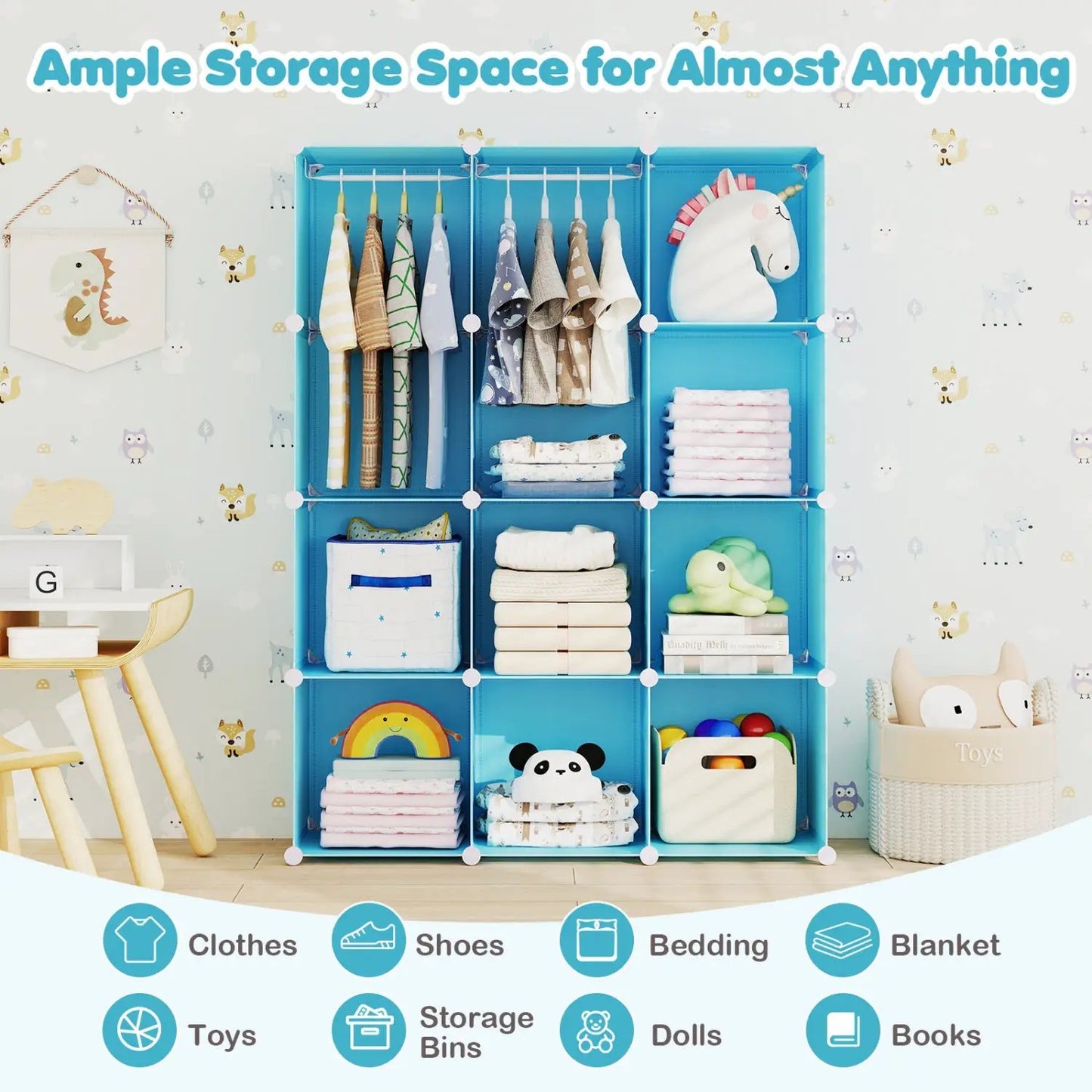 Modular Kids Wardrobe With 10 Cubes and Rod