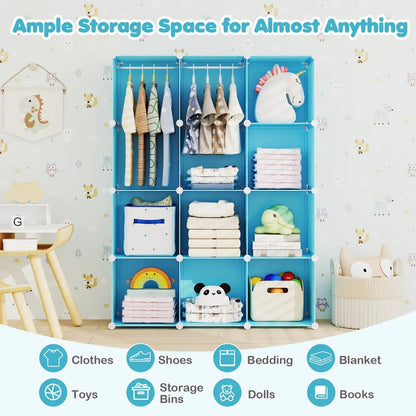Modular Kids Wardrobe With 10 Cubes and Rod