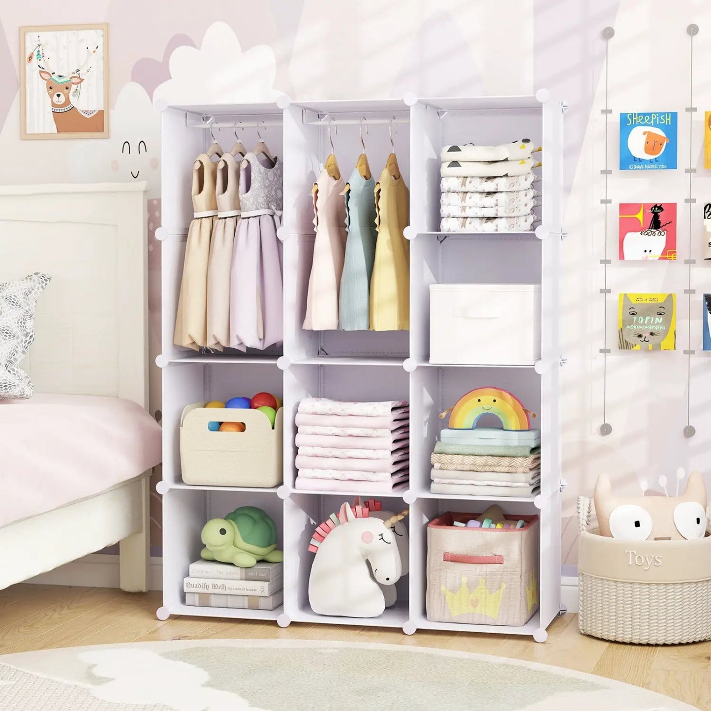 Modular Kids Wardrobe With 10 Cubes and Rod