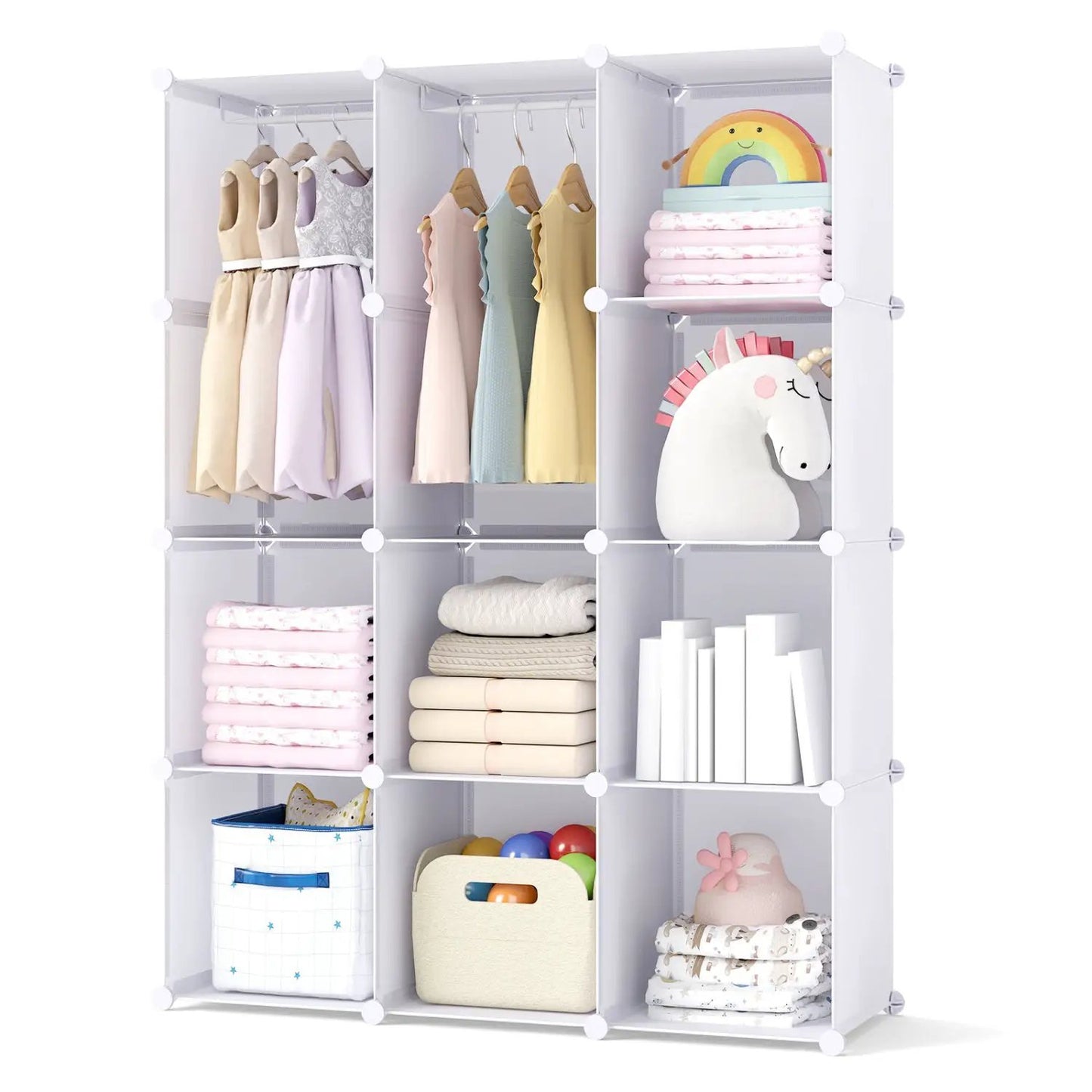 Modular Kids Wardrobe With 10 Cubes and Rod