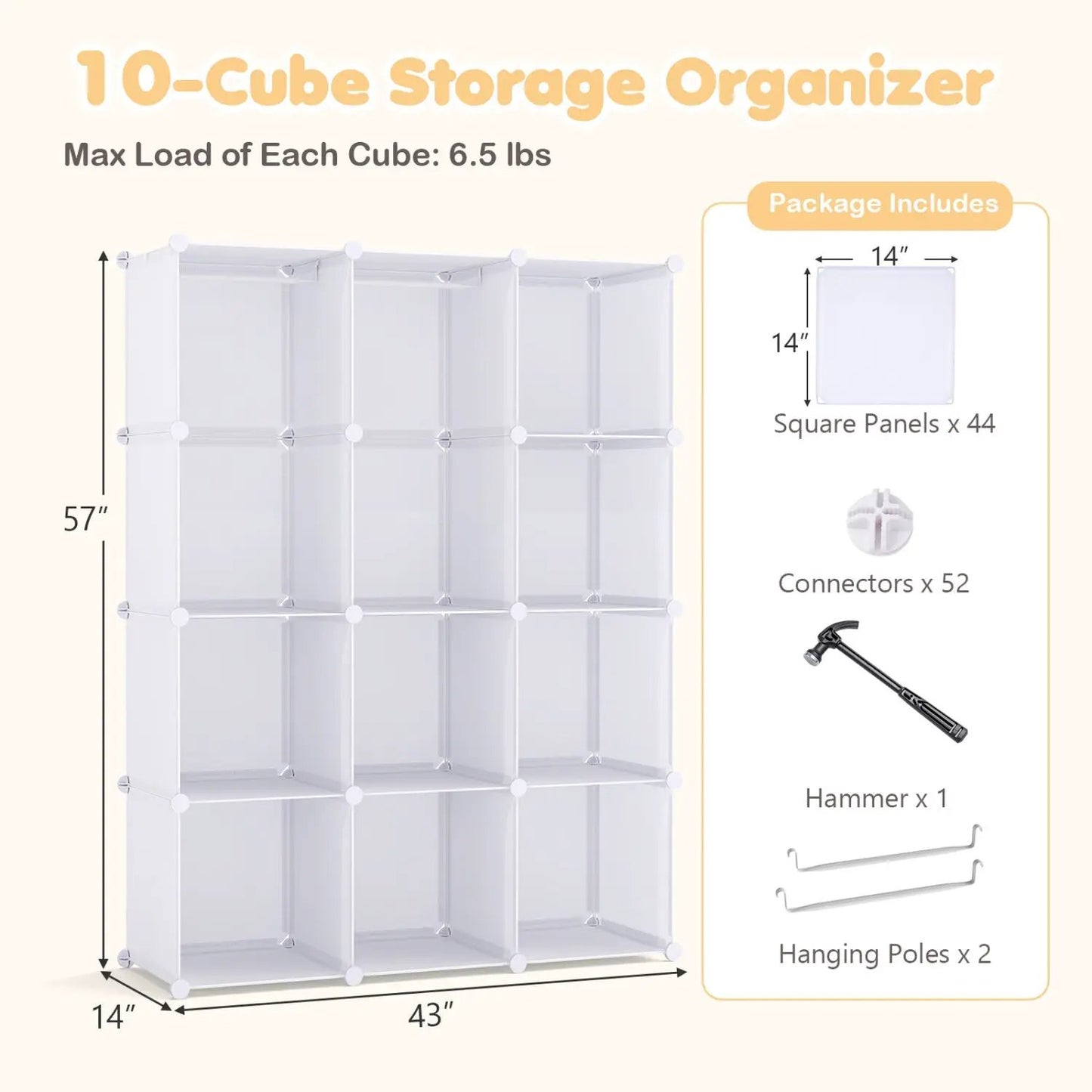 Modular Kids Wardrobe With 10 Cubes and Rod