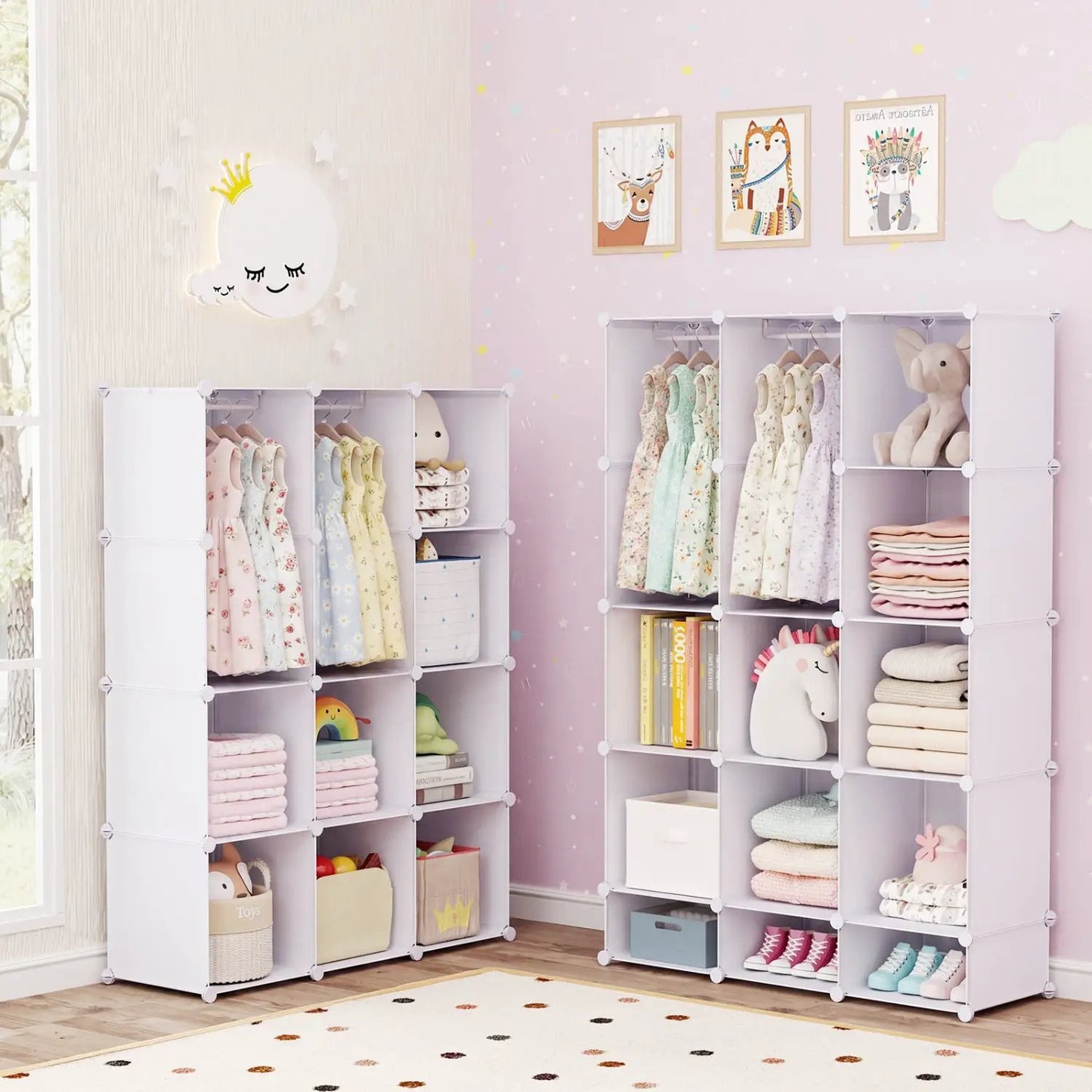 Modular Kids Wardrobe With 10 Cubes and Rod
