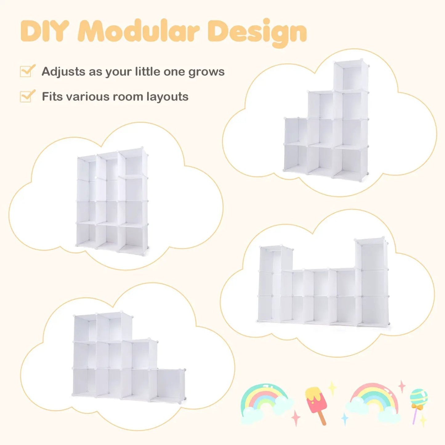 Modular Kids Wardrobe With 10 Cubes and Rod