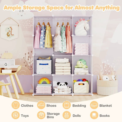 Modular Kids Wardrobe With 10 Cubes and Rod