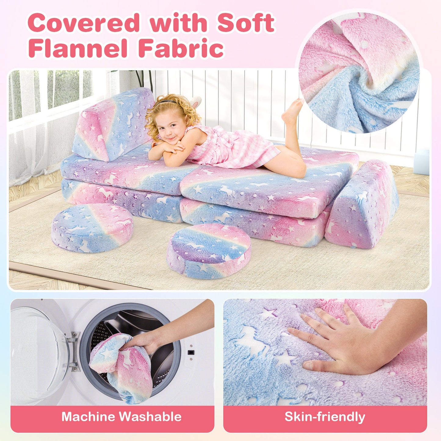 Modular Kids Play Couch Set Glow in the Dark with Portable Handles