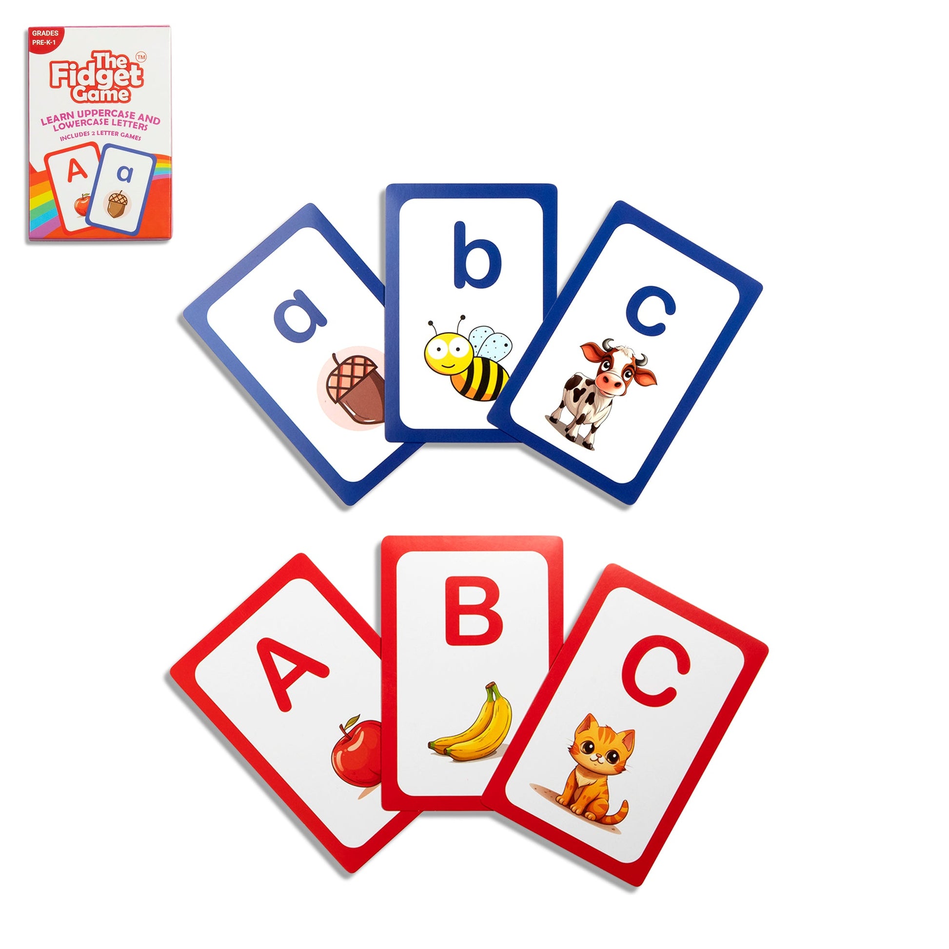 ABC: Learn Uppercase & Lowercase Letters Card Pack by The Fidget Games blue and red cards on Tampa Home & Garden Store