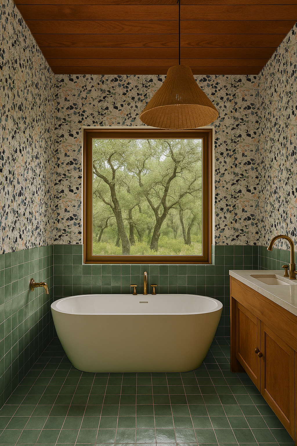 Mojave Terrazzo Wallpaper, green and orange - Tampa Home & Garden Store