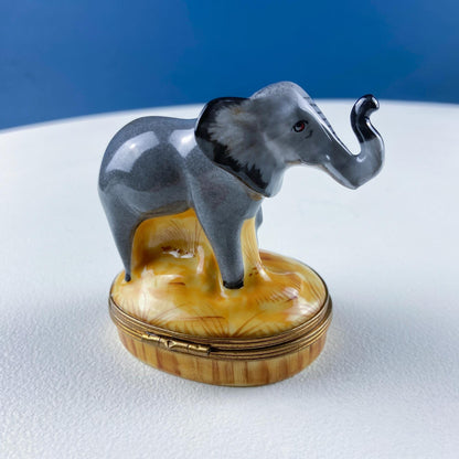 Mom and Baby Rhinos Vintage Retired Limoges Miniature Box. Collectible Porcelain & Brass Trinket Ring Pill Box. African Safari Design. - Tampa Home & Garden Store