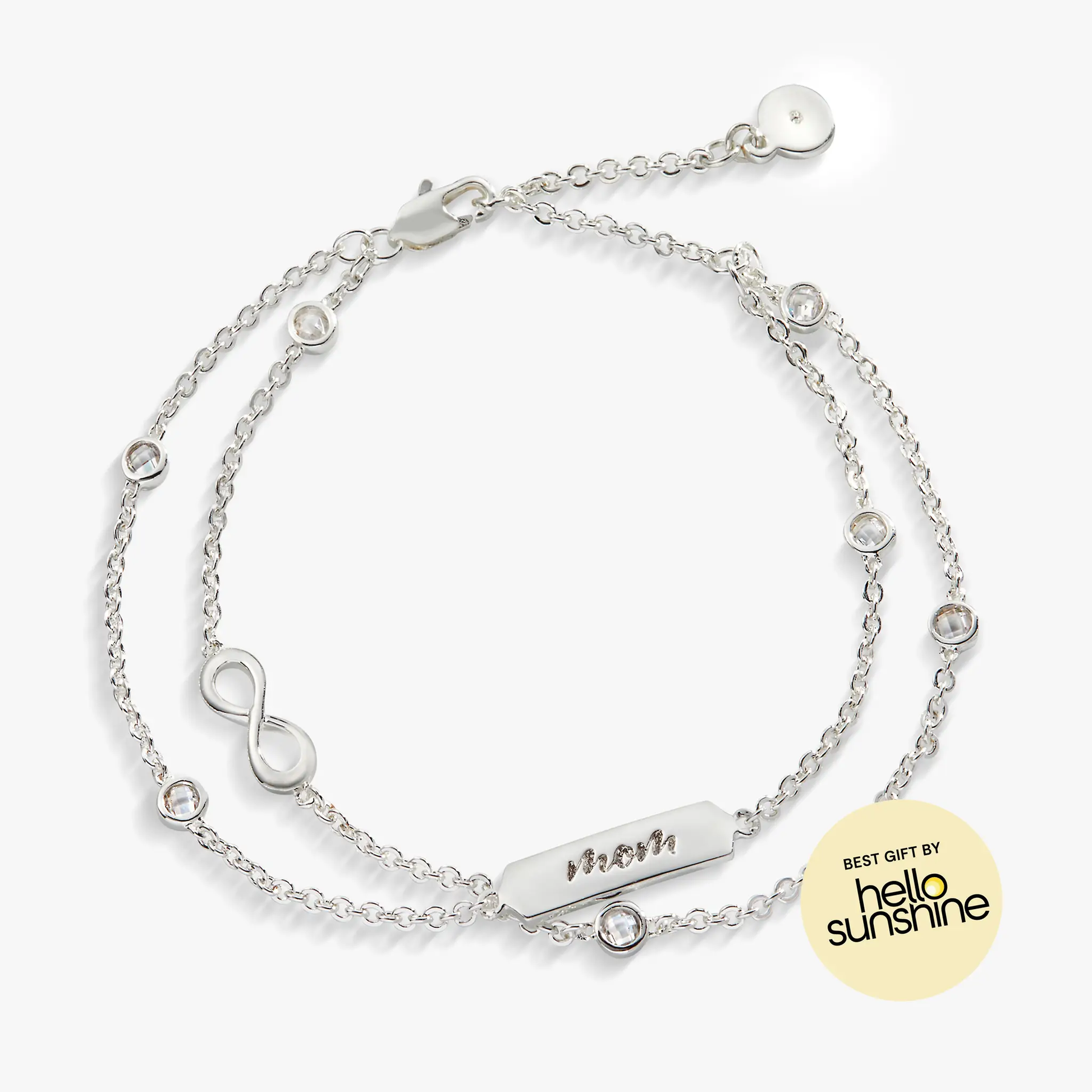 Mom Infinity Chain Double Strand Bracelet with infinity charm and crystal beads in silver-tone on Tampa Home & Garden Store