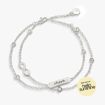 Mom Infinity Chain Double Strand Bracelet with infinity charm and crystal beads in silver-tone on Tampa Home & Garden Store