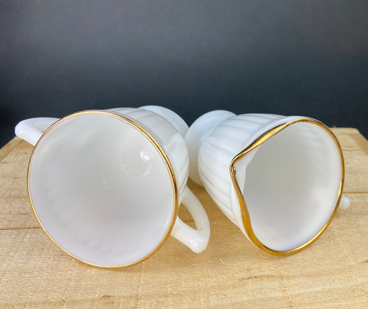 Monax Petalware Opalescent Creamer and Sugar Bowl. White with Gold Brim Depression Glass Creamer and Sugar Bowl. - Tampa Home & Garden Store