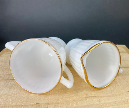 Monax Petalware Opalescent Creamer and Sugar Bowl. White with Gold Brim Depression Glass Creamer and Sugar Bowl. - Tampa Home & Garden Store
