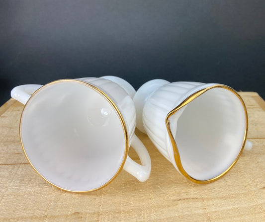 Monax Petalware Opalescent Creamer and Sugar Bowl. White with Gold Brim Depression Glass Creamer and Sugar Bowl. - Tampa Home & Garden Store