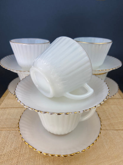 Monax Petalware Opalescent Creamer and Sugar Bowl. White with Gold Brim Depression Glass Creamer and Sugar Bowl. - Tampa Home & Garden Store