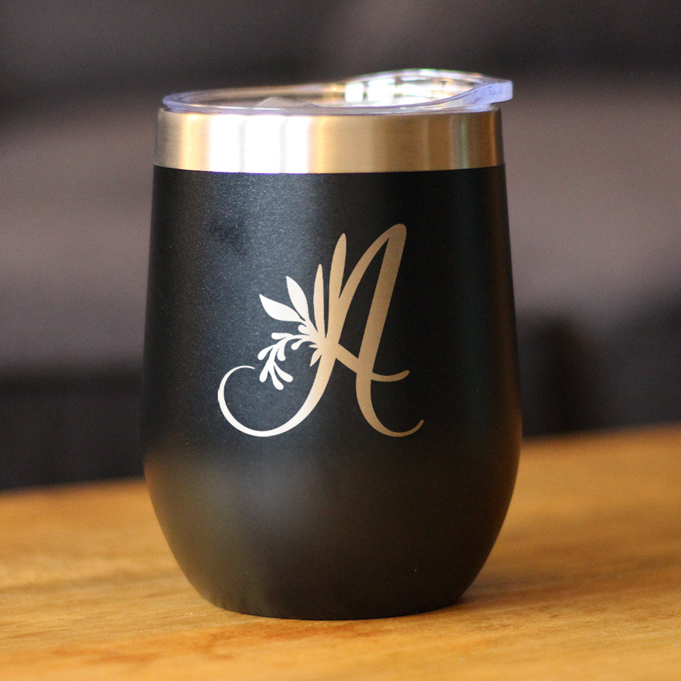 Monogram Floral Initial Letter A - Wine Tumbler - Tampa Home & Garden Store