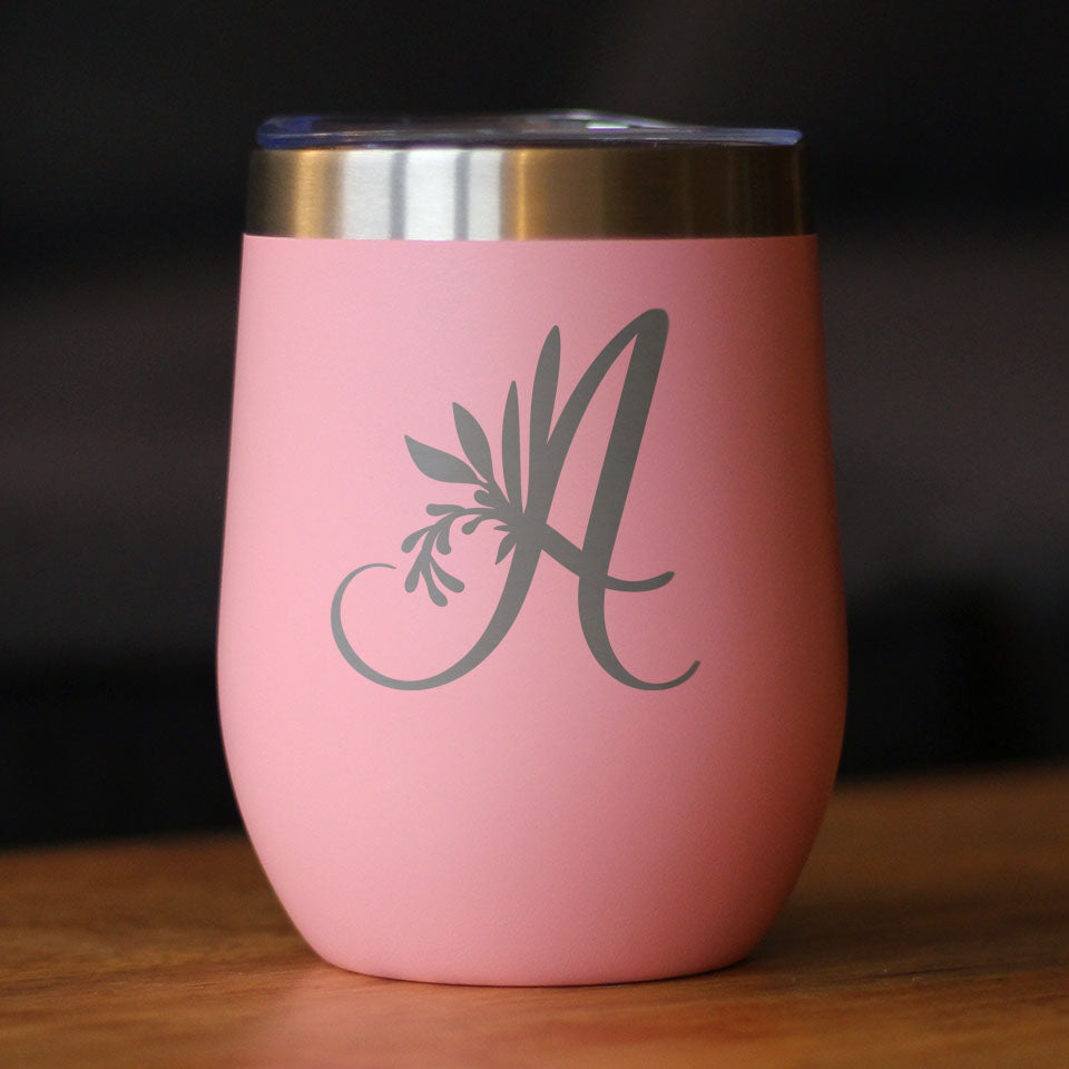Monogram Floral Initial Letter A - Wine Tumbler - Tampa Home & Garden Store