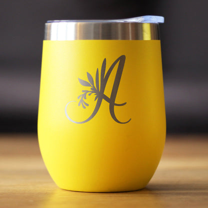 Monogram Floral Initial Letter A - Wine Tumbler - Tampa Home & Garden Store
