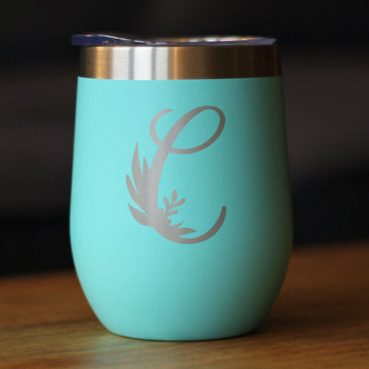 Monogram Floral Initial Letter C - Wine Tumbler - Tampa Home & Garden Store