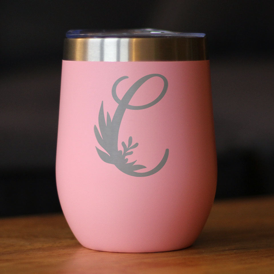 Monogram Floral Initial Letter C - Wine Tumbler - Tampa Home & Garden Store