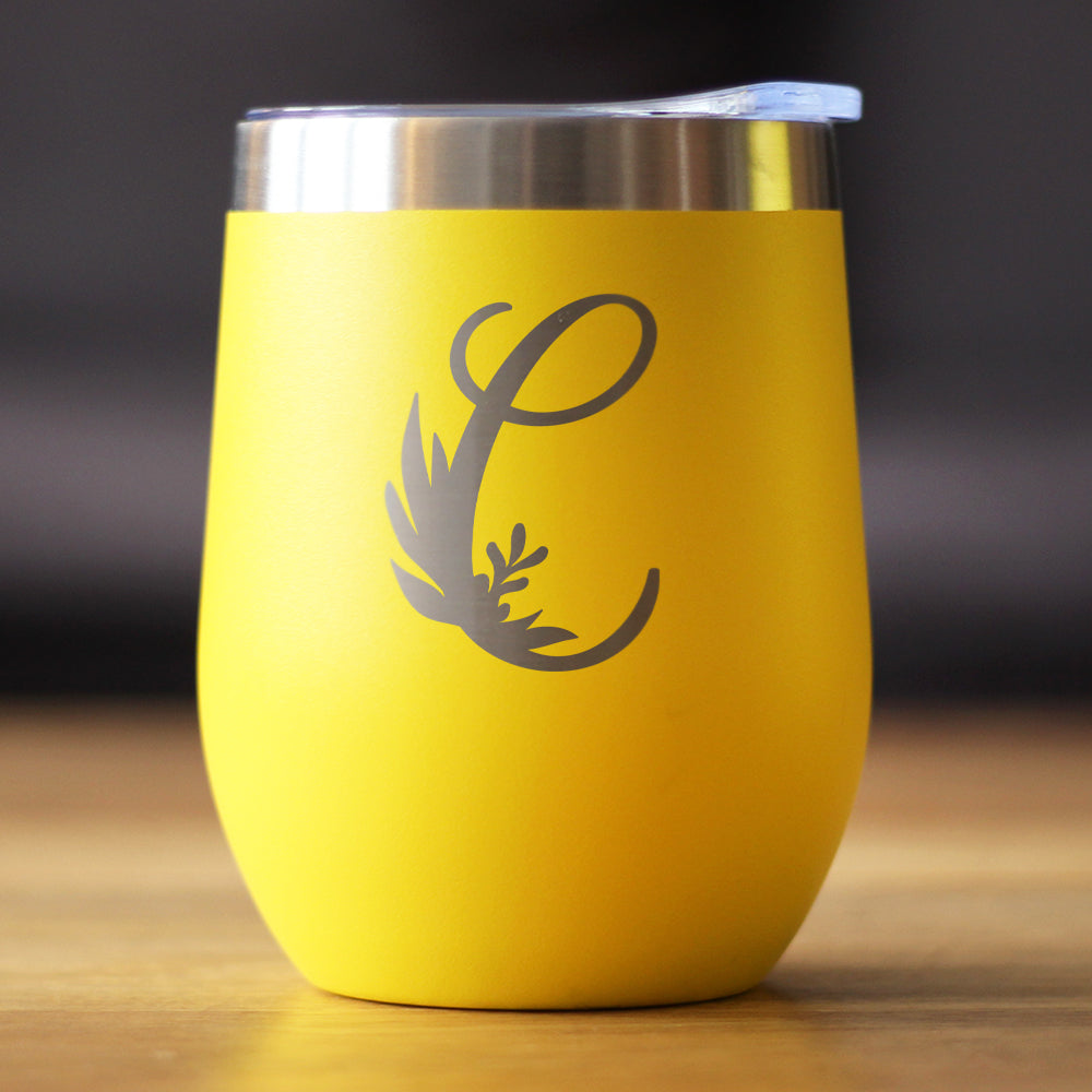 Monogram Floral Initial Letter C - Wine Tumbler - Tampa Home & Garden Store
