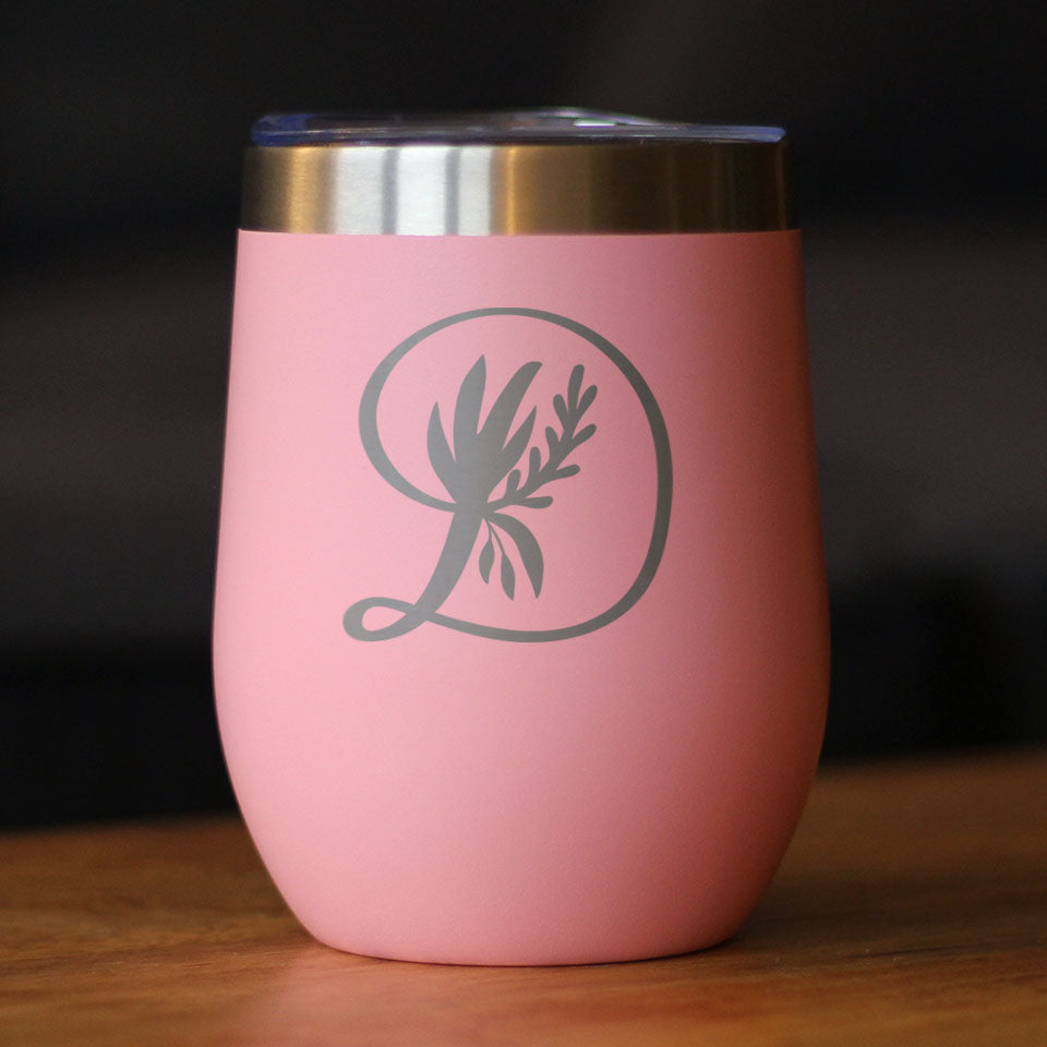 Monogram Floral Initial Letter D - Wine Tumbler - Tampa Home & Garden Store