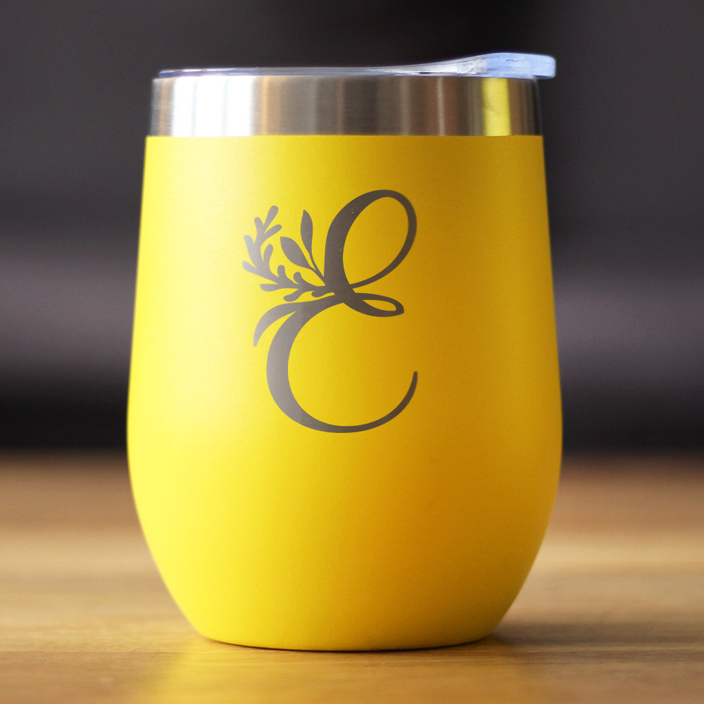 Monogram Floral Initial Letter E - Wine Tumbler - Tampa Home & Garden Store