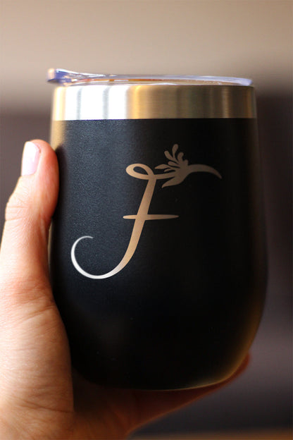 Monogram Floral Initial Letter F - Wine Tumbler - Tampa Home & Garden Store