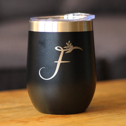 Monogram Floral Initial Letter F - Wine Tumbler - Tampa Home & Garden Store