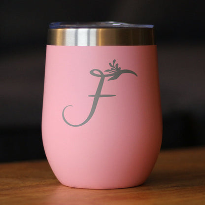 Monogram Floral Initial Letter F - Wine Tumbler - Tampa Home & Garden Store