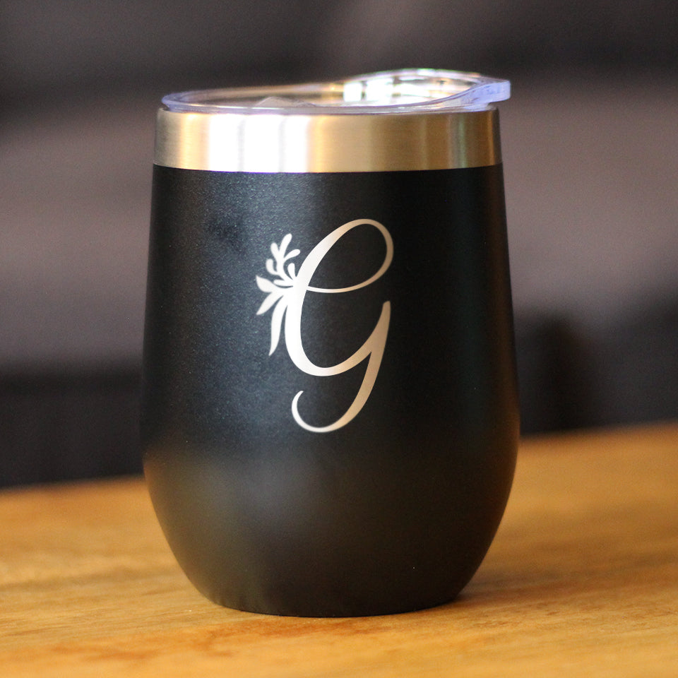 Monogram Floral Initial Letter G - Wine Tumbler - Tampa Home & Garden Store