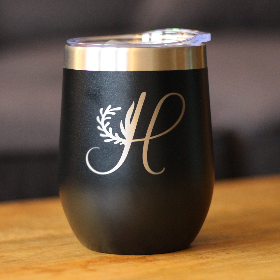 Monogram Floral Initial Letter H - Wine Tumbler - Tampa Home & Garden Store