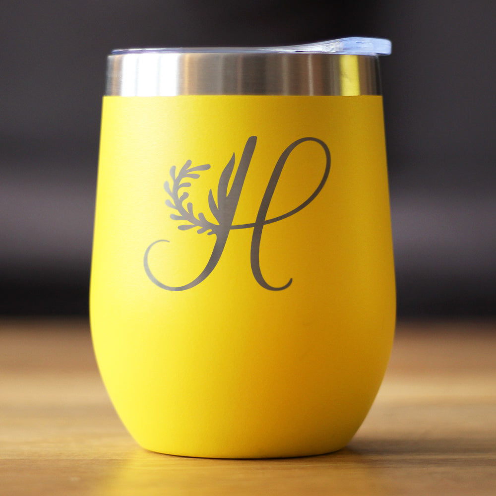 Monogram Floral Initial Letter H - Wine Tumbler - Tampa Home & Garden Store