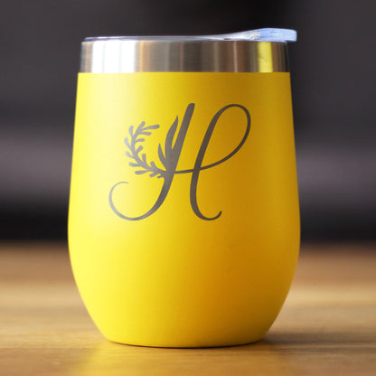 Monogram Floral Initial Letter H - Wine Tumbler - Tampa Home & Garden Store