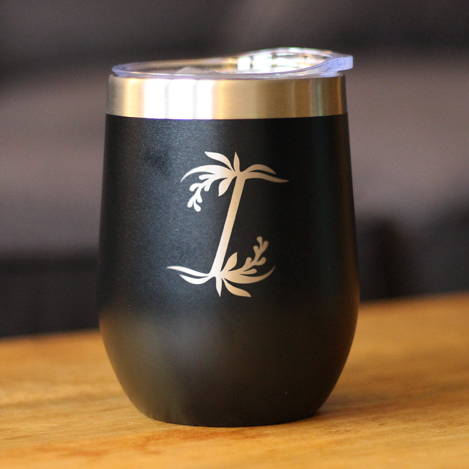 Monogram Floral Initial Letter I - Wine Tumbler - Tampa Home & Garden Store