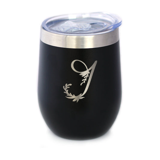 Monogram Floral Initial Letter J - Wine Tumbler - Tampa Home & Garden Store
