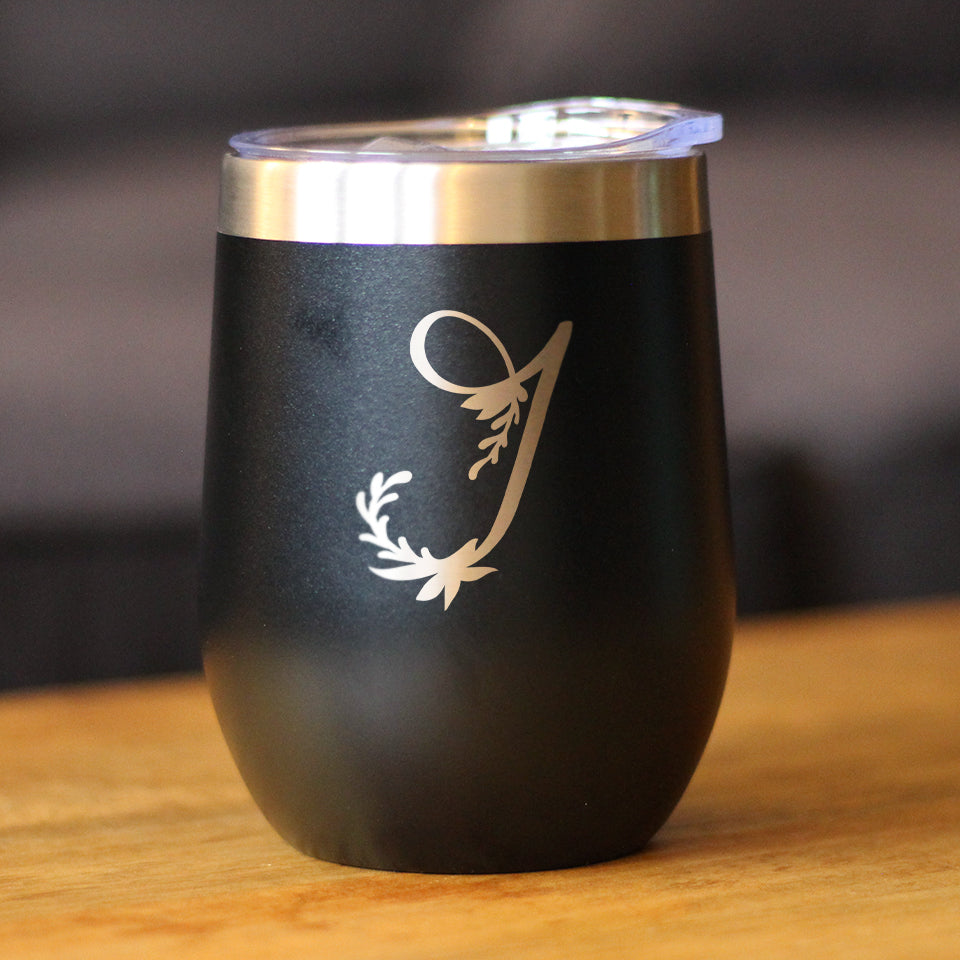 Monogram Floral Initial Letter J - Wine Tumbler - Tampa Home & Garden Store