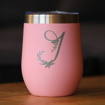 Monogram Floral Initial Letter J - Wine Tumbler - Tampa Home & Garden Store