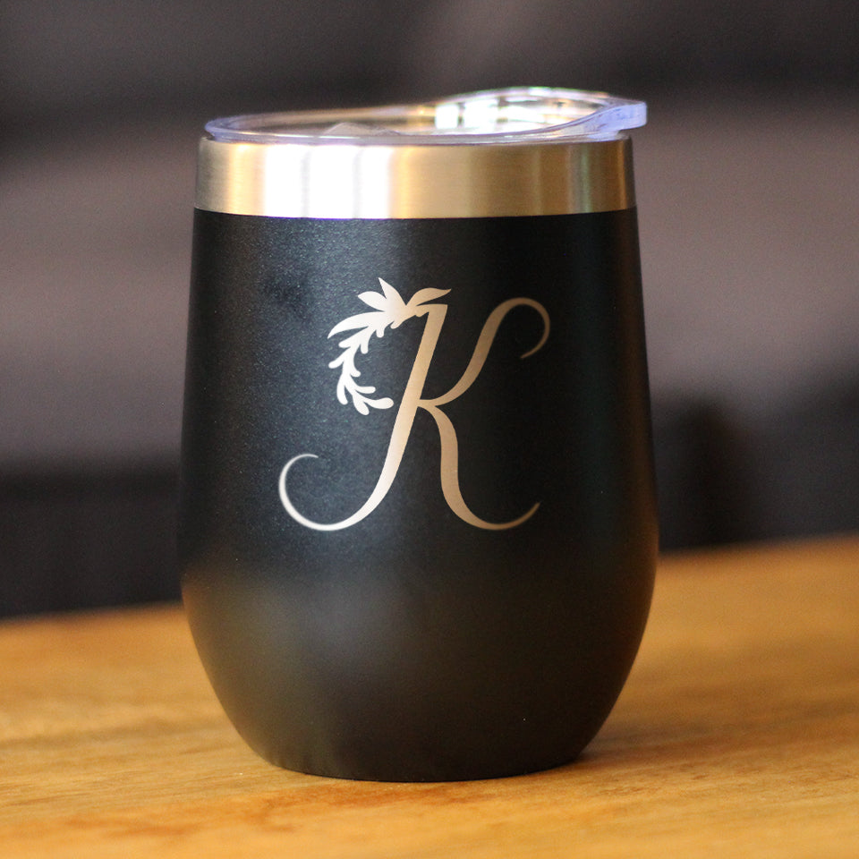 Monogram Floral Initial Letter K - Wine Tumbler - Tampa Home & Garden Store