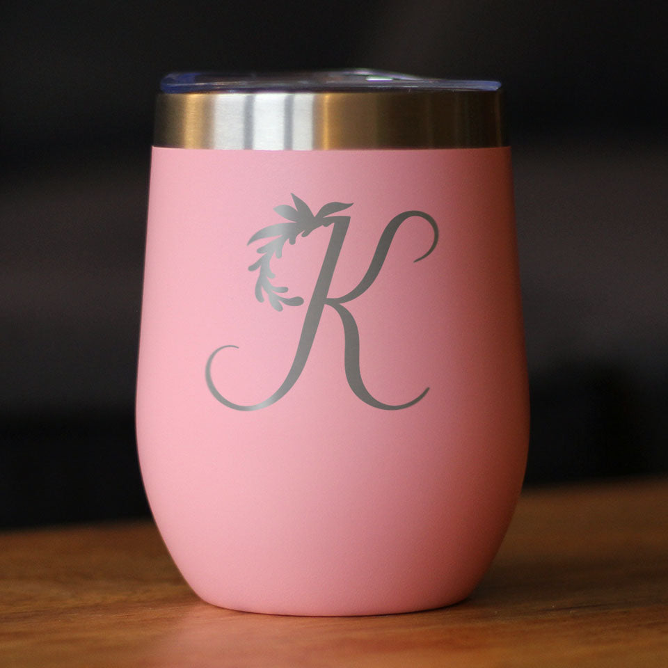 Monogram Floral Initial Letter K - Wine Tumbler - Tampa Home & Garden Store