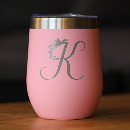 Monogram Floral Initial Letter K - Wine Tumbler - Tampa Home & Garden Store