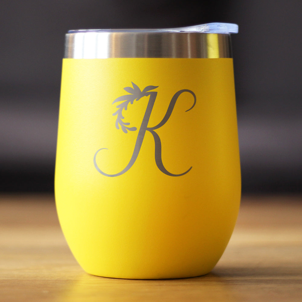 Monogram Floral Initial Letter K - Wine Tumbler - Tampa Home & Garden Store