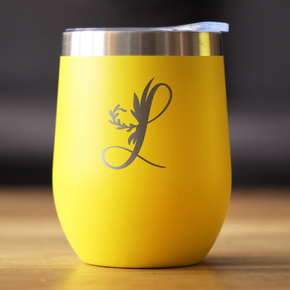 Monogram Floral Initial Letter L - Wine Tumbler - Tampa Home & Garden Store