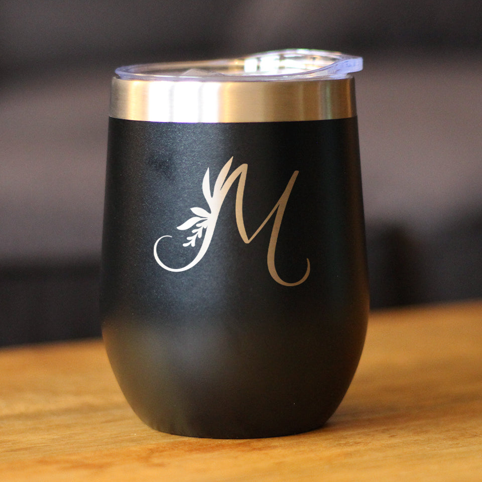 Monogram Floral Initial Letter M - Wine Tumbler - Tampa Home & Garden Store
