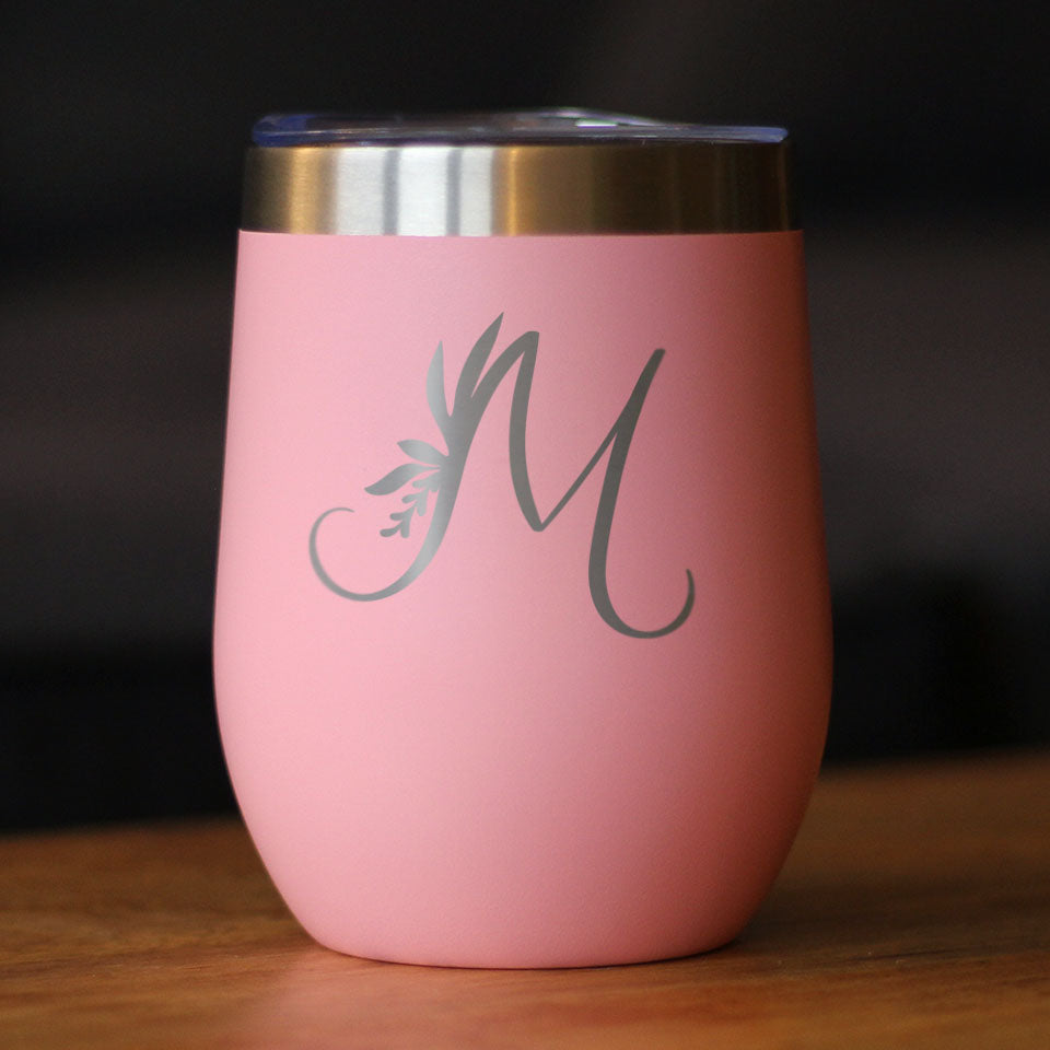 Monogram Floral Initial Letter M - Wine Tumbler - Tampa Home & Garden Store