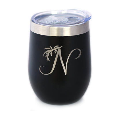 Monogram Floral Initial Letter N - Wine Tumbler - Tampa Home & Garden Store