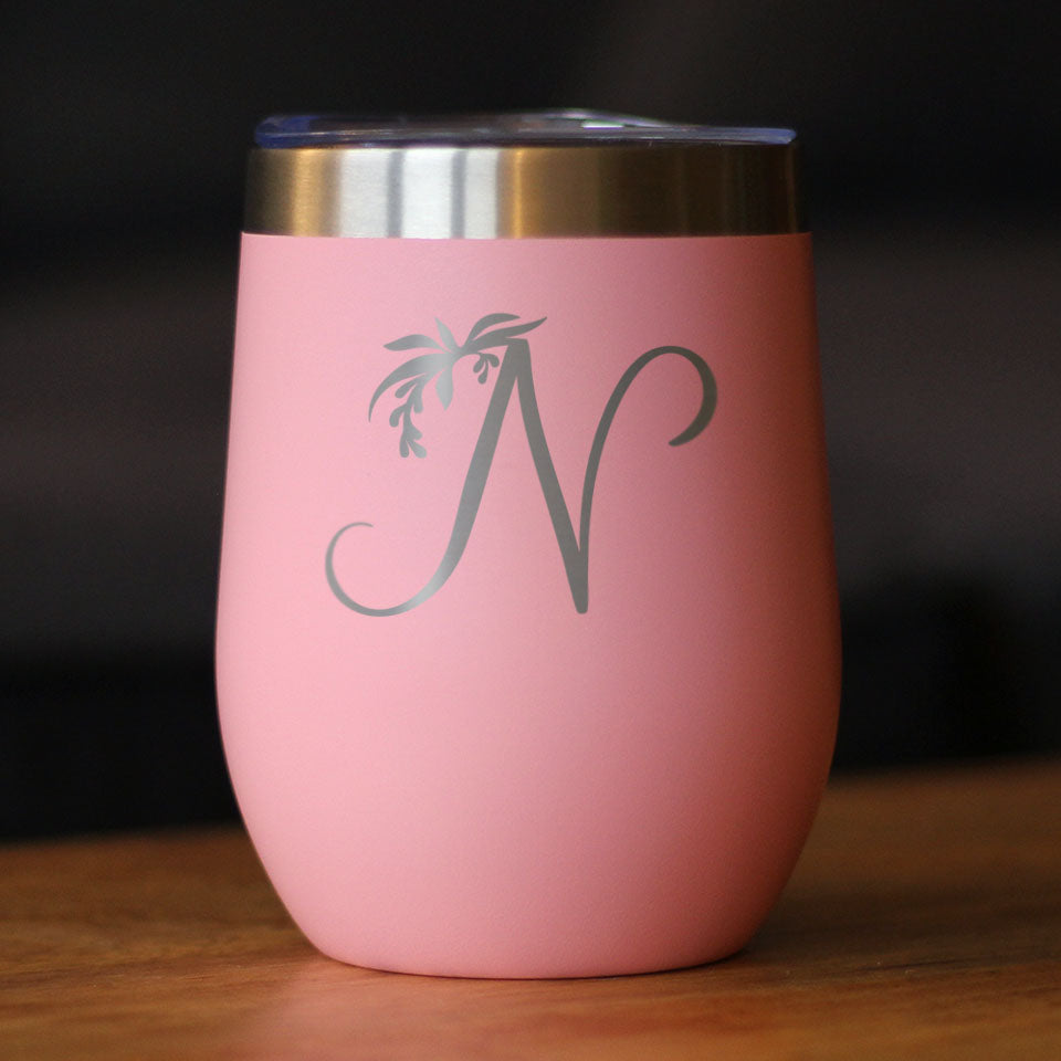 Monogram Floral Initial Letter N - Wine Tumbler - Tampa Home & Garden Store