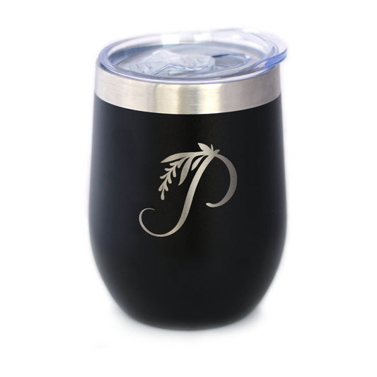 Monogram Floral Initial Letter P - Wine Tumbler - Tampa Home & Garden Store